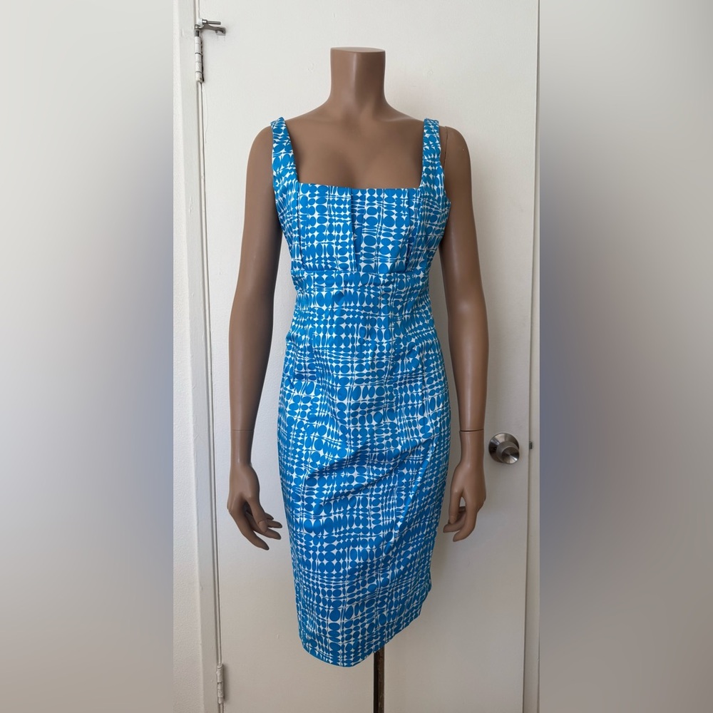 NWT Calvin Klein Blue and White Patterned Midi Dress